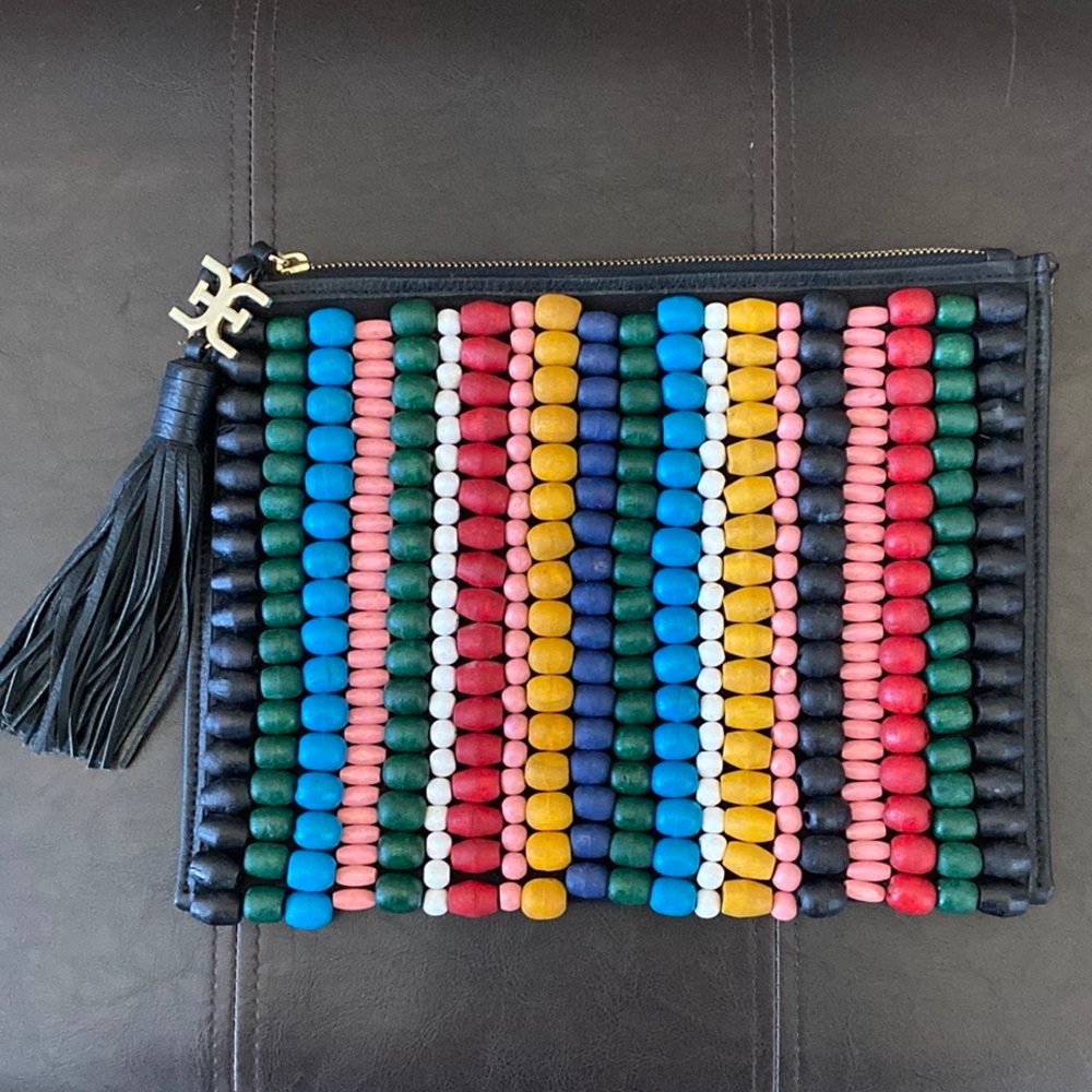 Sam Edelman Prudence Wooden Beaded Clutch Purse Pouch